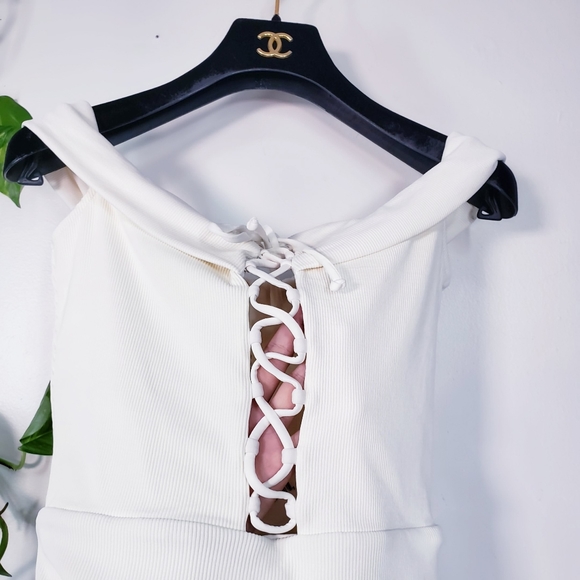 NWT L*SPACE x ANTHRO Off Shoulder Lace Up Swimsuit - Picture 7 of 14